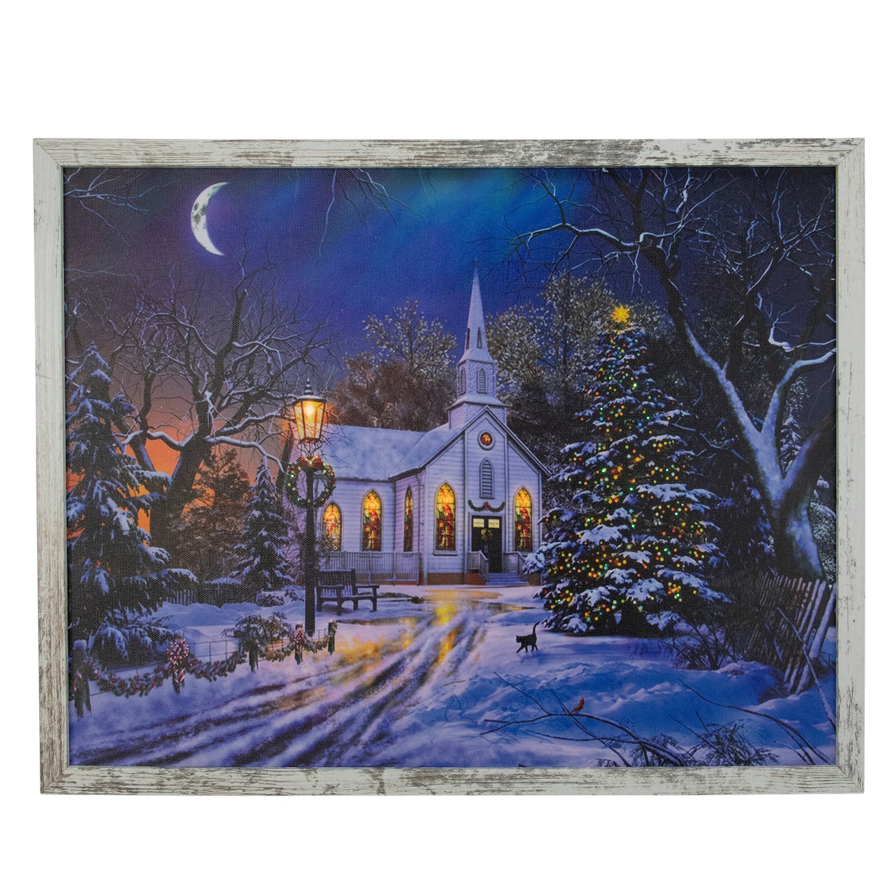 LED Lighted Church Framed Christmas Wall Canvas Art